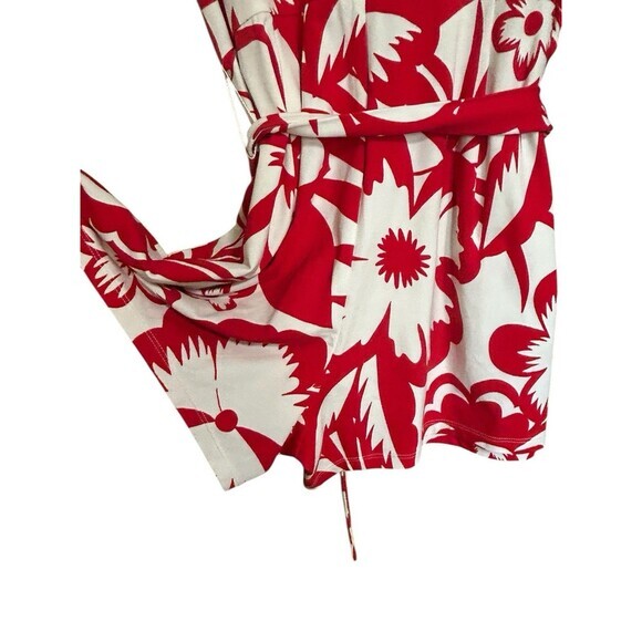 Boden Romper 6p red tropical bloom Caroline Print Belted Jersey Pockets boho - Picture 7 of 9